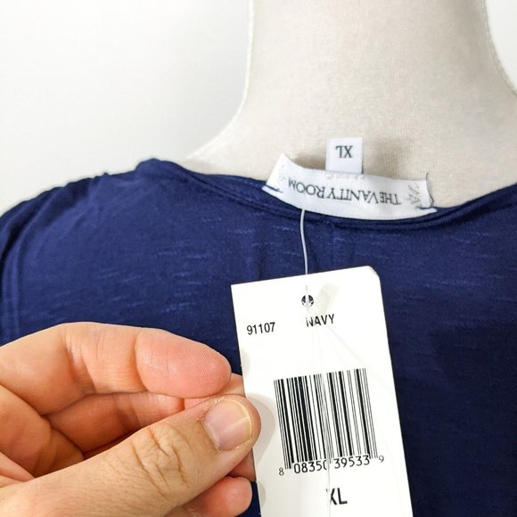 THE VANITY ROOM Women's NWT Navy Blue Surplice Faux Wrap Dress Size XL - Picture 7 of 7